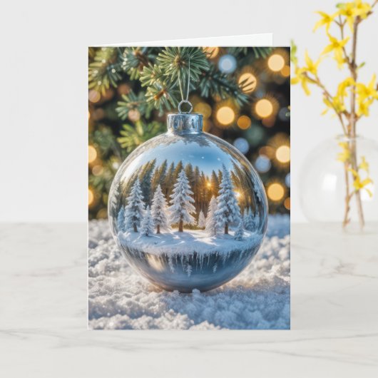 Zilver en glas kerstversiering kaart (Gele Bloem)