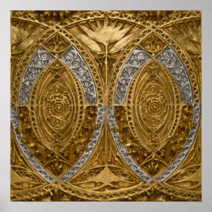Zilver en goud art deco patroon poster