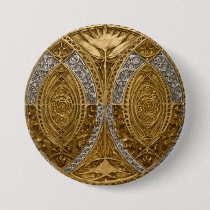 Zilver en goud Art Deco patroon Ronde Button 7,6 Cm