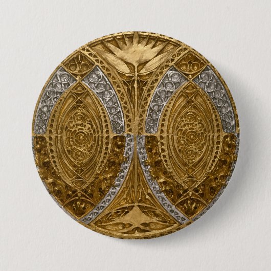 Zilver en goud Art Deco patroon Ronde Button 7,6 Cm (Voorkant)