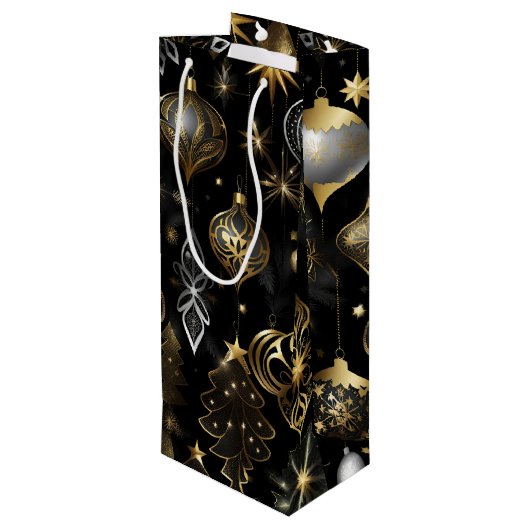 Zilver en goud Traditionele Ornamenten Wijn Cadeautas (Achterkant Gekanteld)