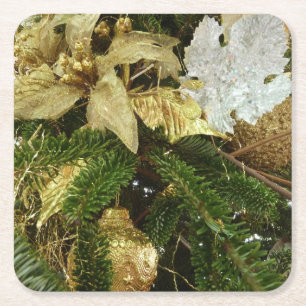 Zilver en gouden kerstboom II-feestdag Vierkante Kartonnen Onderzetter
