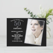 Zilver en grijs 50th en Fabulous Birthday Party Kaart (Staand voorkant)