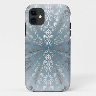 Zilver en grijs/blauw damast iPhone 11 hoesje
