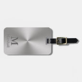 Zilver en Grijs Monogram Naam QR Code Sjabloon Bagagelabel (Voorkant horizontaal)