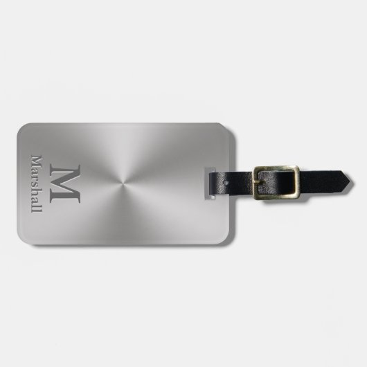 Zilver en Grijs Monogram Naam QR Code Sjabloon Bagagelabel (Voorkant horizontaal)