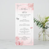 Zilver en licht Blush roze rozen Elegant Floral Menu (Staand voorkant)