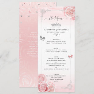 Zilver en licht Blush roze rozen Elegant Floral Menu