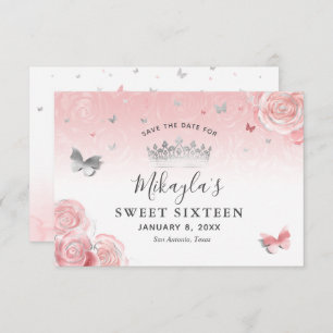 Zilver en licht Blush roze rozen Elegant Save The Date
