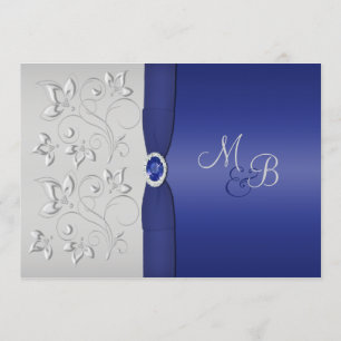 Zilver en Marine Monogrammed Uitnodiging