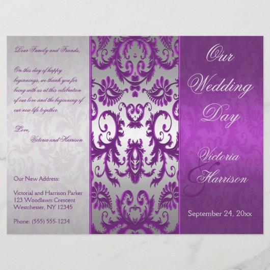 Zilver- en Paars Damask II Wedding Programme (Voorkant)