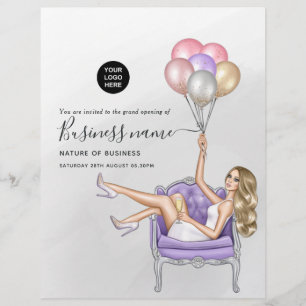 Zilver en Paarse Ballon Feest Meisje Grand Opening Flyer