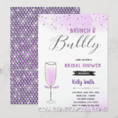 Zilver en paarse brunch en bubbelthema kaart (Voorkant / Achterkant)