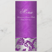 Zilver en Paarse Damask II Bruiloft Menu Kaart (Voorkant)