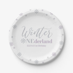 Zilver en Paarse Winter Onederland Birthday Party Papieren Bordje