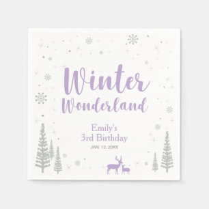 Zilver en Paarse Winter Wonderland Girl Birthday Servet