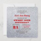 Zilver en Robijnrood Sparkly Sweet 16 Uitnodiging (Voorkant)