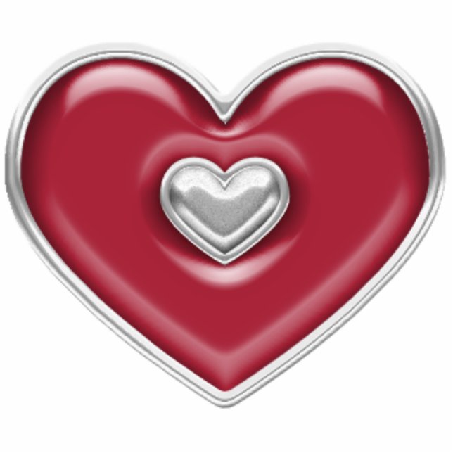 Zilver en rood gevuld hart fotobeeldje ornament (Voorkant)