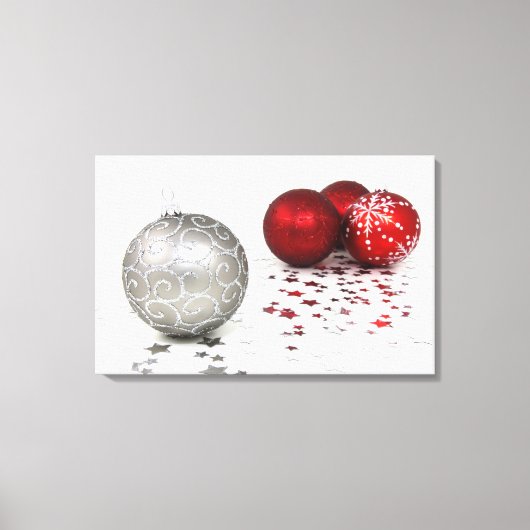 Zilver en Rood Kerstmis Canvas Afdruk (Voorkant)