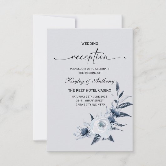 Zilver en Royal Blue Reception Kaart (Voorkant)