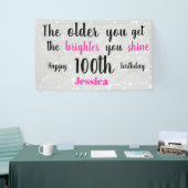 Zilver en Roze 100ste verjaardag gepersonaliseerd Spandoek (Beurs)