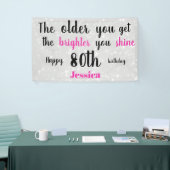 Zilver en roze 80e verjaardag gepersonaliseerd spandoek (Beurs)