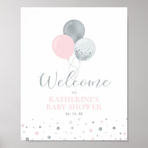 Zilver- en roze ballonnen Welkom Girl Baby showe Poster