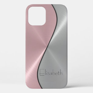 Zilver en roze roestvrij staal iPhone 12 pro hoesje