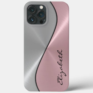 Zilver en roze roestvrij staal iPhone 13 pro max hoesje
