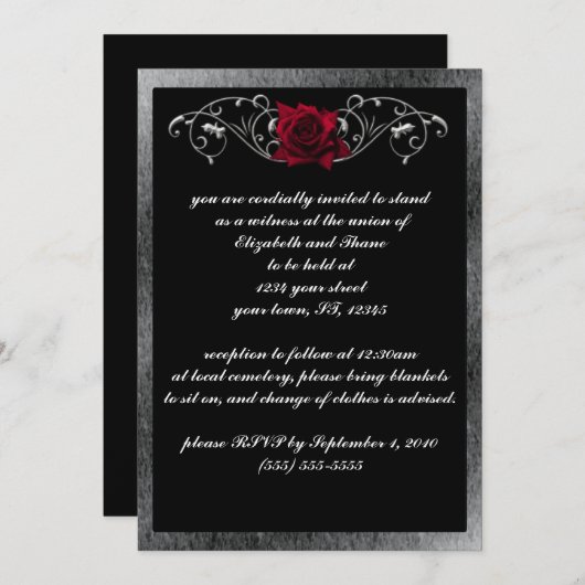 Zilver en Rozen Gotische Uitnodiging (Voorkant / Achterkant)