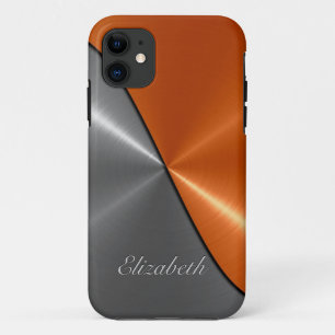 Zilver en Sinaasappel Glanzend Roestvrijstalen Met iPhone 11 Hoesje