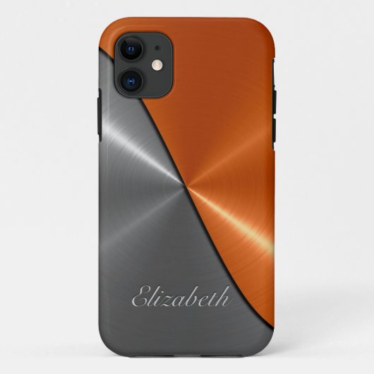 Zilver en Sinaasappel Glanzend Roestvrijstalen Met Case-Mate iPhone Case (Achterkant)