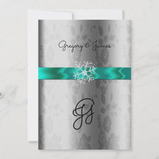 Zilver en Turquoise, Crystal Snowflake Uitnodiging (Voorkant)