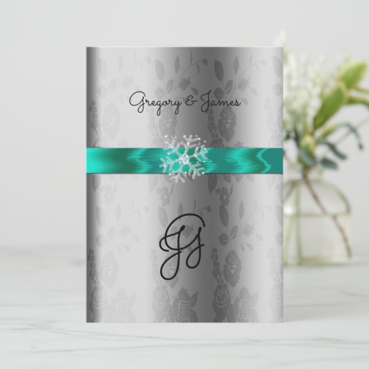 Zilver en Turquoise, Crystal Snowflake Uitnodiging (Staand voorkant)