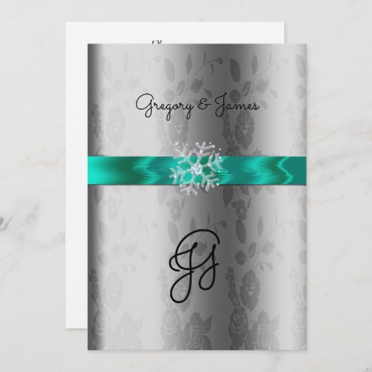 Zilver en Turquoise, Crystal Snowflake Uitnodiging (Voorkant / Achterkant)