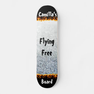 Zilver en Vlammen Unieke Gepersonaliseerde Naam Skateboard