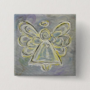 Zilver en White Light Angel-Buttonnen of -spelden Vierkante Button 5,1 Cm