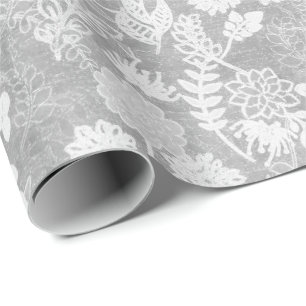 Zilver en wit bloemmotief cadeaupapier