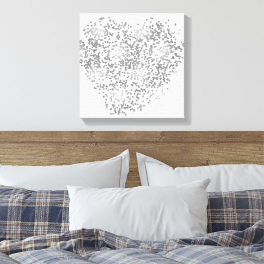 Zilver en wit Confetti hart Canvas Afdruk (Insitu (Slaapkamer))