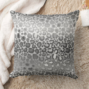 Zilver en Wit Ombre Leopard Dierenprint Kussen