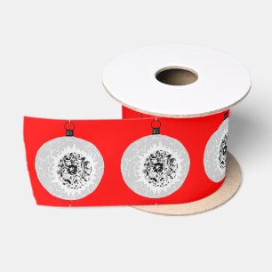 Zilver en wit Ornament rood lint