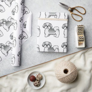 Zilver en witte Shih Tzu cartoon hondenpatroon Cadeaupapier