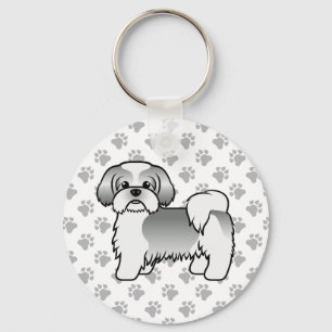 Zilver en witte Shih Tzu Schattige Cartoon Hond Sleutelhanger