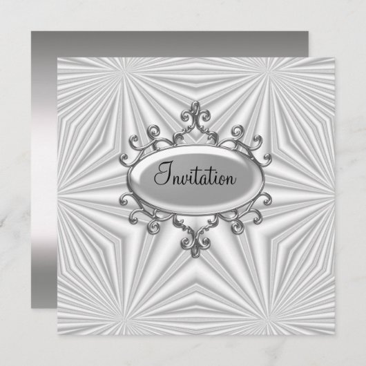 Zilver en Witte Uitnodiging om het even welke Aand (Voorkant / Achterkant)