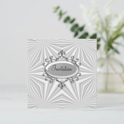 Zilver en Witte Uitnodiging om het even welke Aand (Staand voorkant)