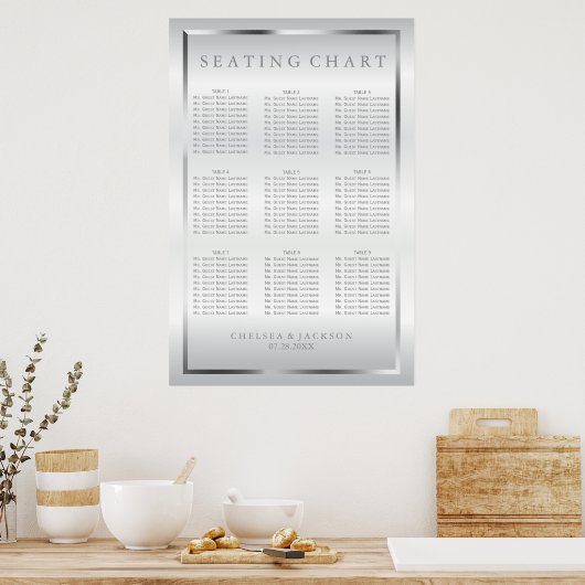 Zilver- en witte zwevende deeltjes - 9 Zitkaart Poster (Keuken)
