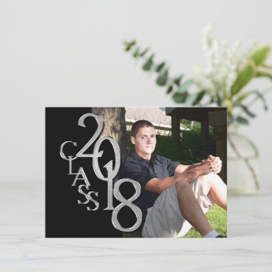 Zilver en zwart 2018 foto Afstuderen uitnodiging (Staand voorkant)