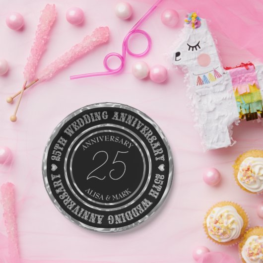 Zilver en zwart combinatie papieren bordje (Feest)