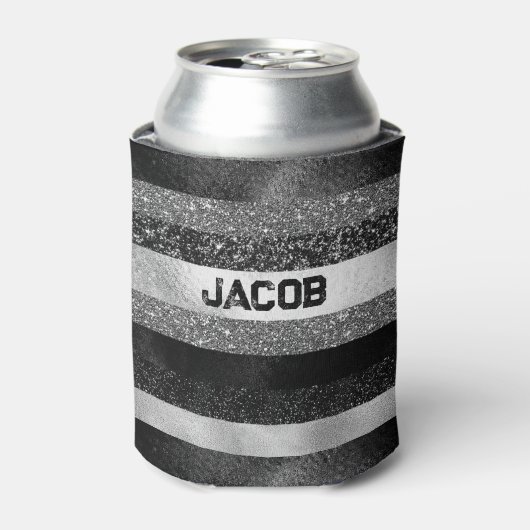 Zilver en zwart Glitter Blikjeskoeler (Blikje Voorkant)
