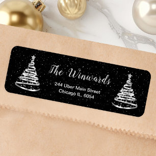 Zilver en zwart lint kerstboom etiket